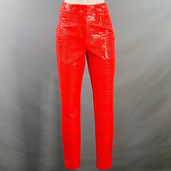 ROTATE Size 2 Jeanine Red Faux Leather Croc Embossed Tapered Casual Pants